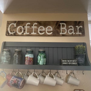 Kitchen Coffee Bar, Wall Coffee Mug Rack, Coffee Mug Display Rack for the wall, Kitchen Storage