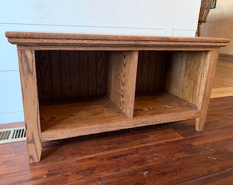 Oak Cubby Bench: Distressed Entryway Shoe Storage