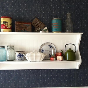 Primitive Plate Rack Wall Shelf Country Wood Display Plate and Bowl Rack 52&quot; White