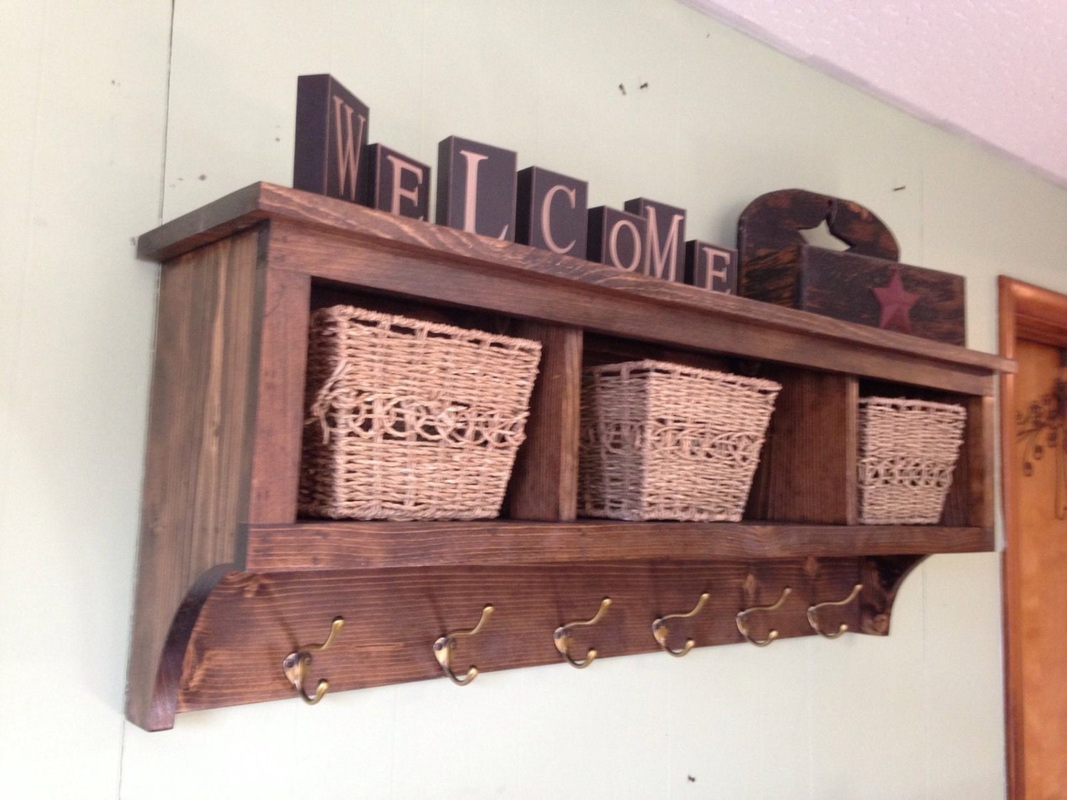 Wood Cubby Coat Rack 42 Wide With 3 Cubbies Entryway Etsy