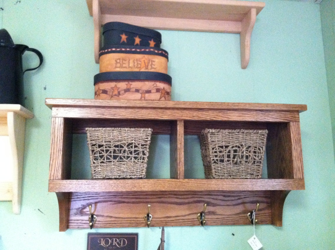 Attractive 2 Cubby Wall Shelf Oak Wood 30 Wide Wall Etsy