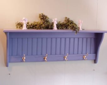 Charming Country Slate Blue Coat Rack , Wall Shelf with Hooks, Shelf with Coat Hooks, Living Room, Kitchen, bedroom