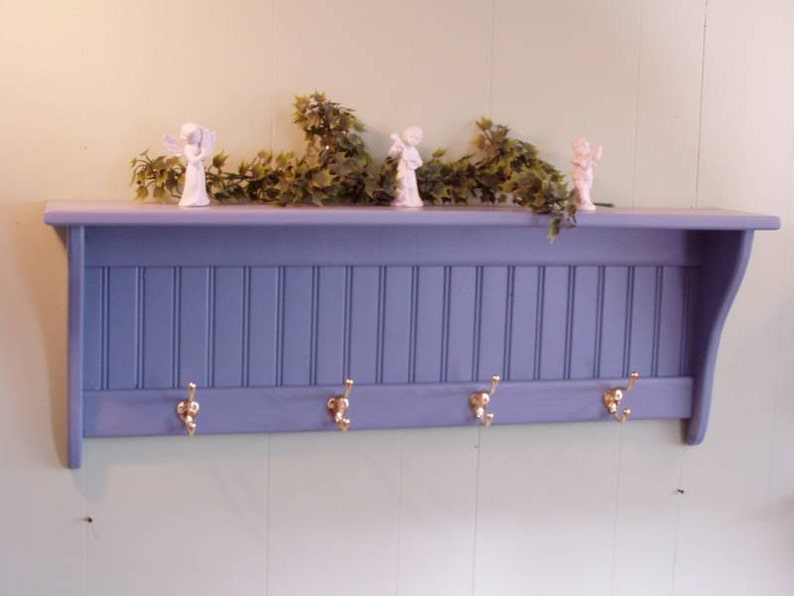 Country Blue Coat Rack Wall Shelf with Brass Hooks Etsy