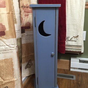 Primitive outhouse toilet paper Floor Standing Storage Cabinet Distressed Rustic Half Moon Outhouse , Toilet paper Holder , Bathroom Storage