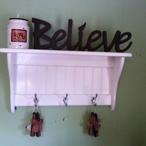 Coat Rack Display Shelf Wood Wall Shelf Country Coat Rack 24&quot; Wide White