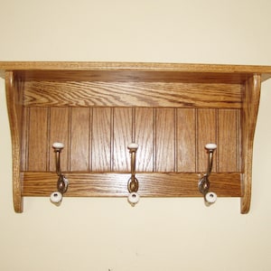 Oak Coat Rack, Wood Wall Shelf, 24 Inches shelf,  Rustic Country Charm, Hat Rack, Tie Rack