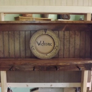 Wood Hanging Plate Rack and Primitive Country Shelf Kitchen Wall Display Unit