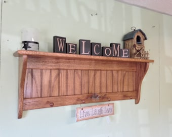 Oak Coat Rack with Shaker Pegs: 36-inch Entryway Shelf