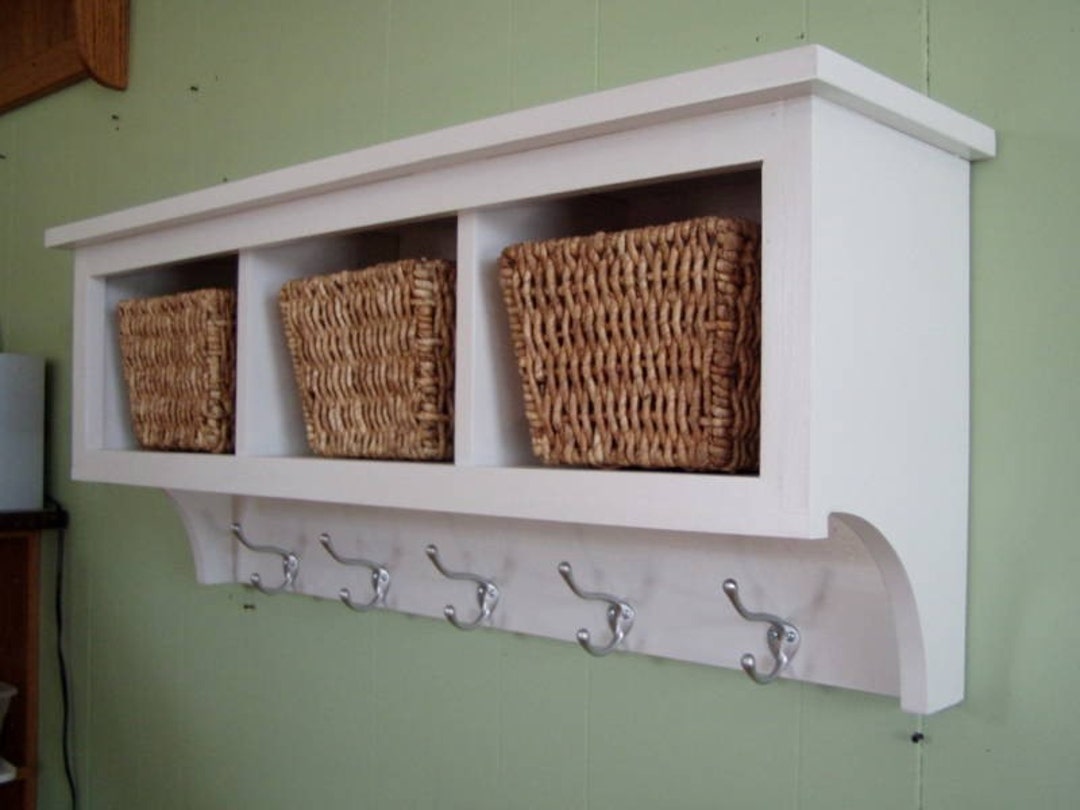 Adorable Cubby Shelf With Coat Hooks, Basket Cubbies, Coat Rack With