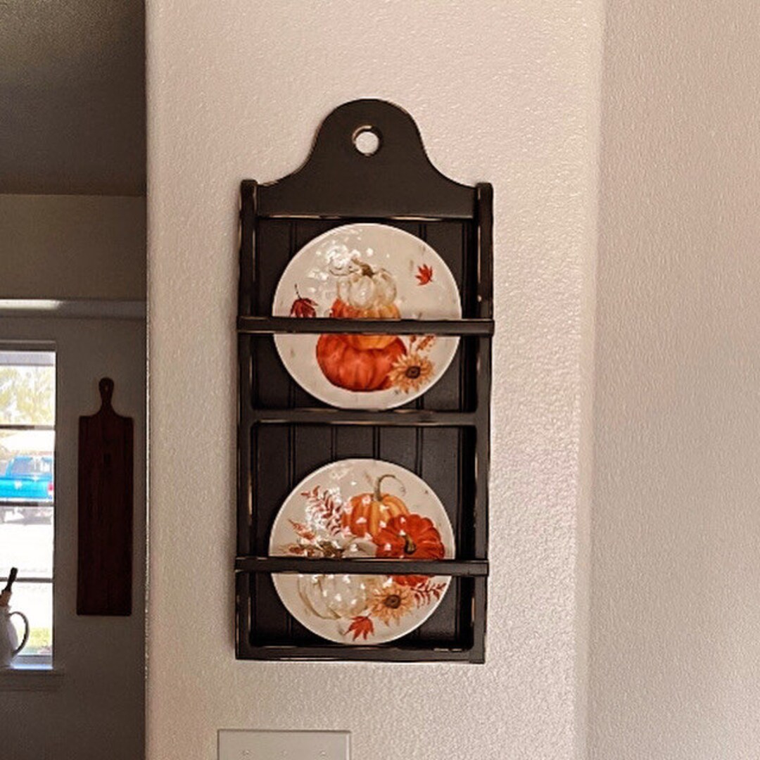 Plate Rack, Small 2 Tier Plate Rack, Vertical Dish Display Rack, Wood Wall Plate Rack, Plate