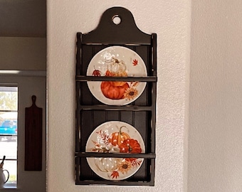 Plate Rack, Small 2 Tier Plate Rack, Vertical Dish Display Rack, Wood Wall Plate Rack, Plate Display