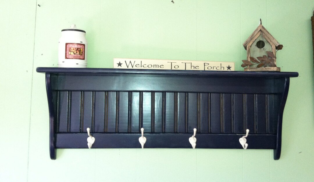 Charming Rustic Country Coat Rack, Coat Hooks, Wall Shelf, Distressed