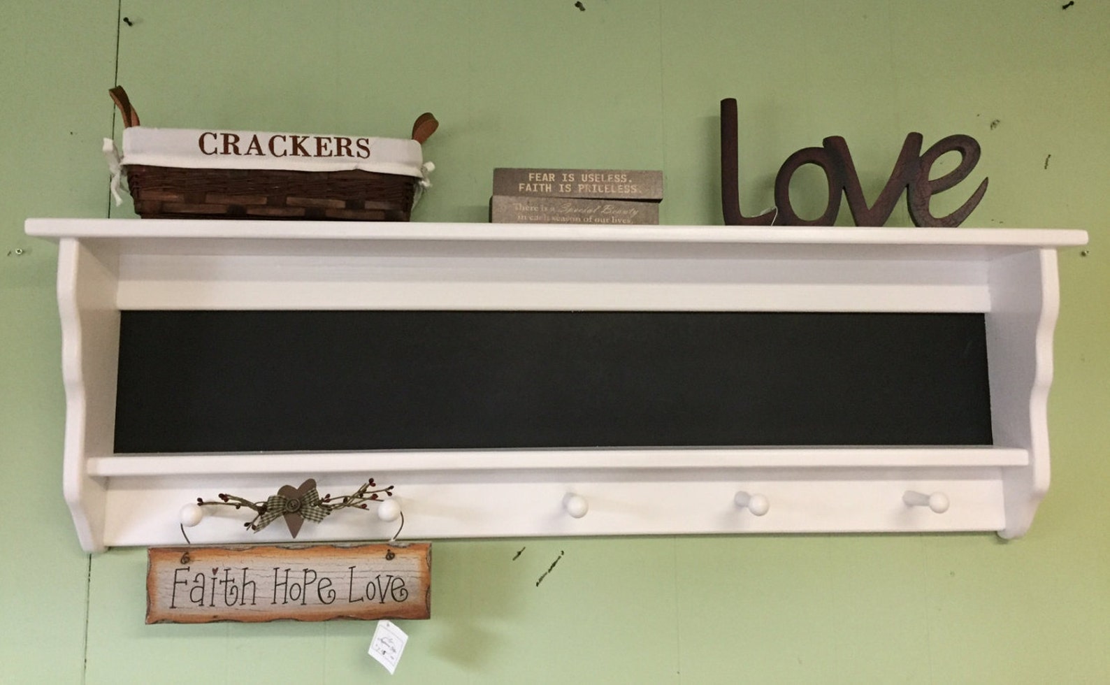 Chalkboard Message Coat Rack Shaker White Country Wall Shelf Etsy