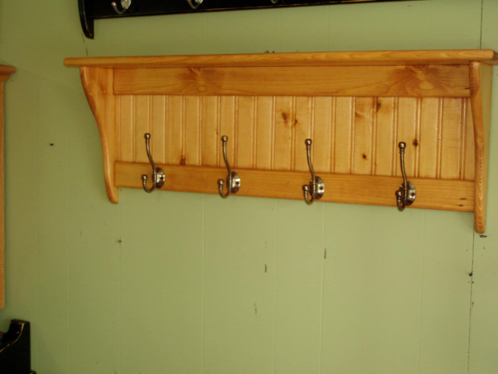 Wood Coat Rack Wall Shelf Pine Wall Rack Stained White With Etsy