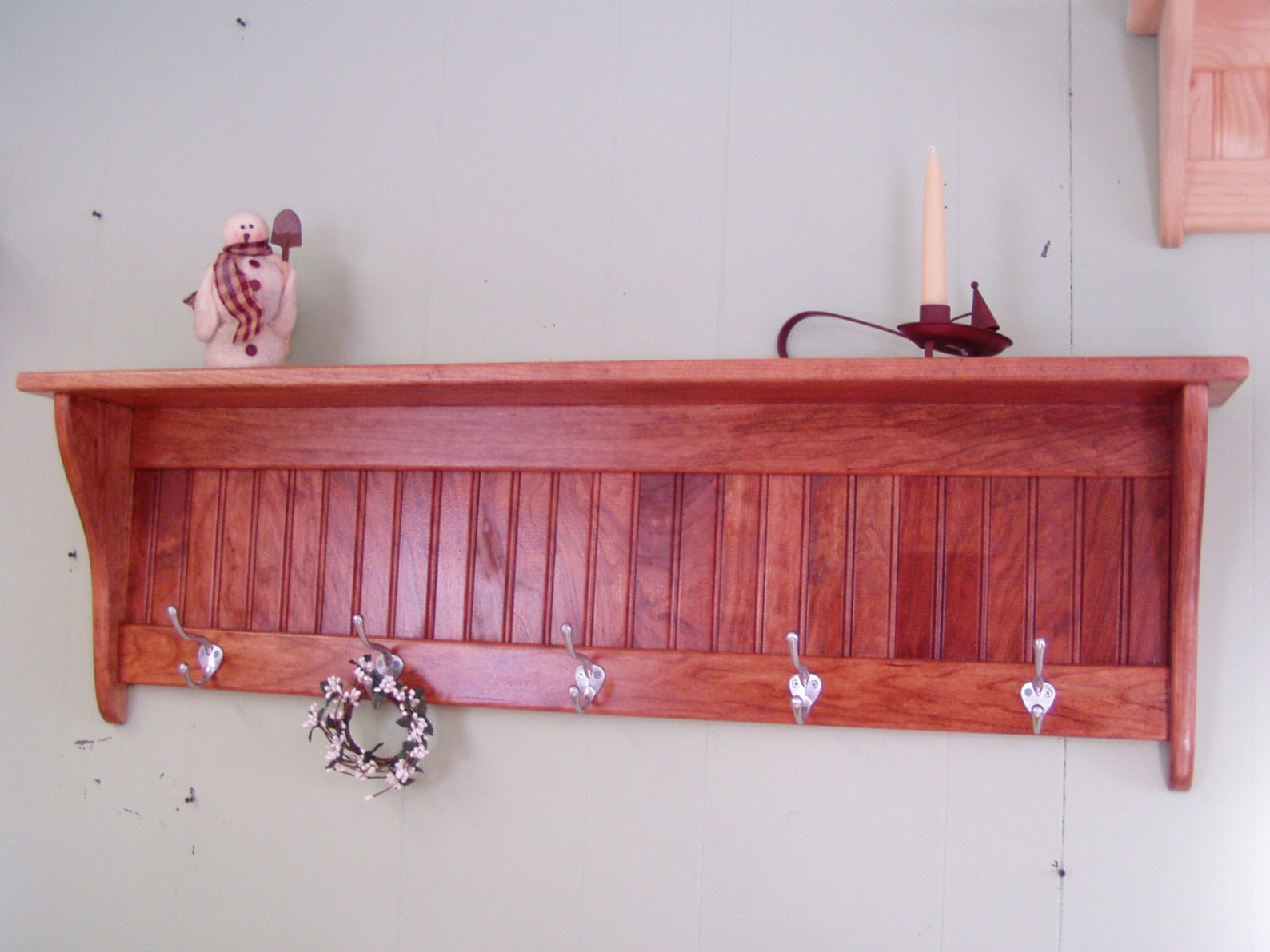 Charming Country Wood Coat Rack Shelf With Satin Chrome Etsy