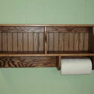 Kitchen Cupboard Country Wall Shelf Solid Oak With Paper towel Holder Bild 2