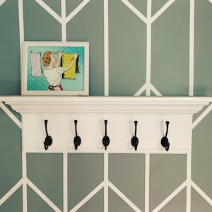 Beautiful Crown Molding Coat Rack, Shelf with Coat Hooks, Mudroom Wall Rack, Hanging Rack with Shelf, Living Room shelf, bath towel rack