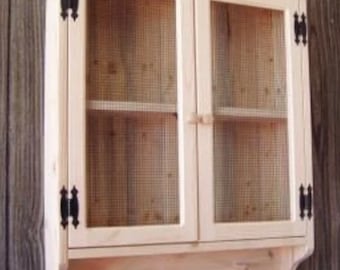 Rustic Wood Wall Hanging Cabinet: Beadboard Back, Wire Doors