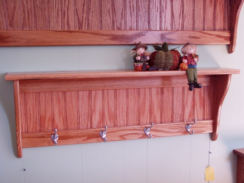 Oak Coat Rack With Satin Chrome Hooks Solis Oak Wall Shelf Etsy