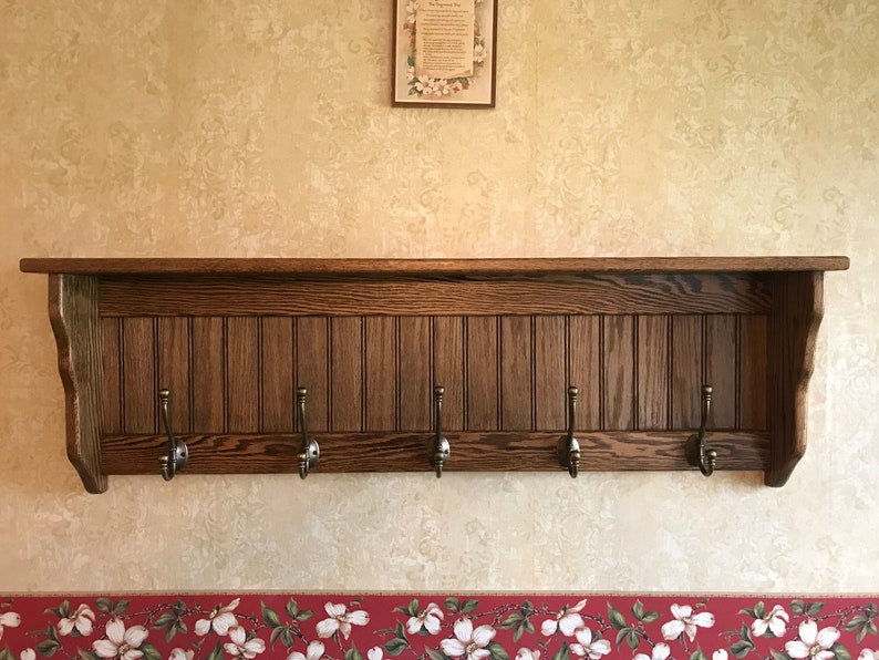Handsome Solid Oak Coat Rack 42 Inches Antique English Brass Etsy