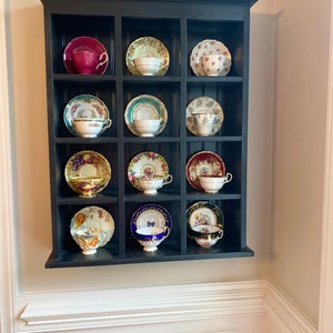 Tea Cup Collectors Shelf, Teacup Display With Drawers. 12 Cup Teacup  Collectors, Counter Top Shelf, Woodcraft, Handmade, Artisan Furniture. 