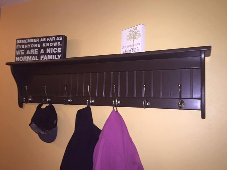 Coat Rack Wall Hanging Wood Shelf with Coat Hooks , Entryway Mudroom Bedroom Laundry Room Clothes Hanger Shelf image 4