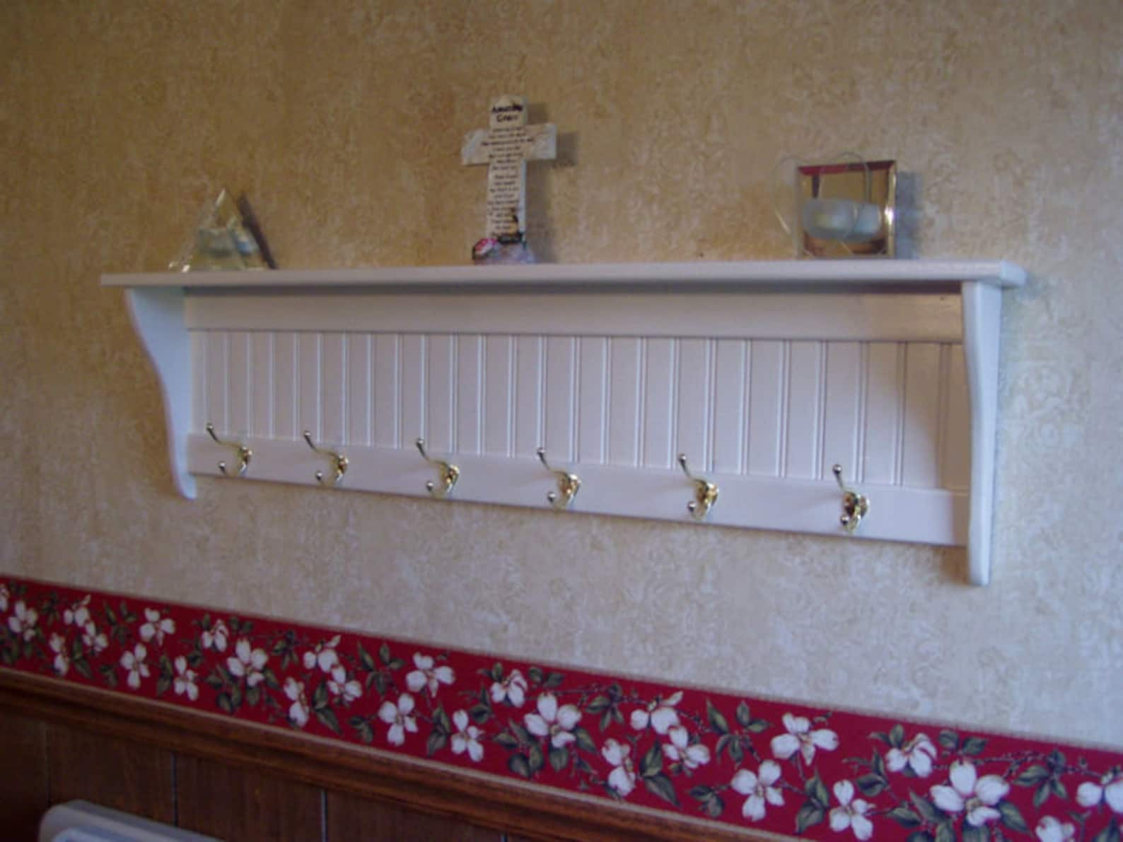 Country Coat Rack Hanging Wall Shelf White 48