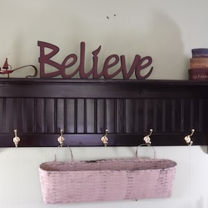 Wall Coat Rack Wood Shelf Black 42 Inches with Hooks