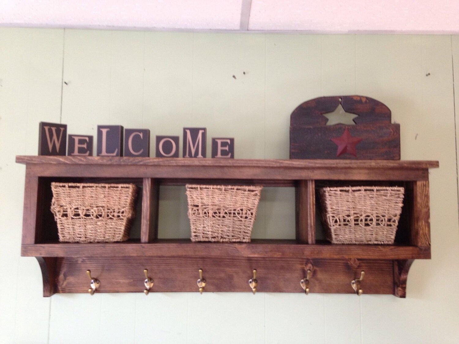 Wood Cubby Coat Rack 42 Wide With 3 Cubbies Entryway Etsy