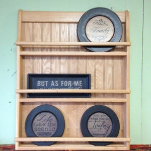 Wall Hanging Plate Rack or Bookshelf Oak Wood , Kitchen Spice Rack and Recipe CookBook Shelf image 6