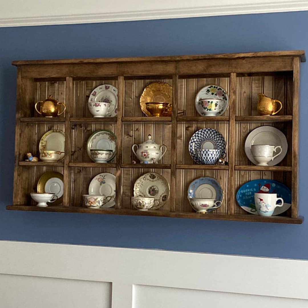 Solid Pine Tea Cup Display Rack: Kitchen China Cabinet (46.75x24.75x5 ...
