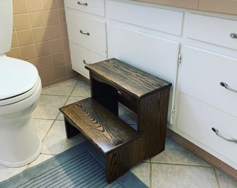 Wood Step Stool Country 2 Step Stool Oak , Bathroom Step Stool for Children and Adults , Kitchen Step Stool , Farmhouse Step Stool