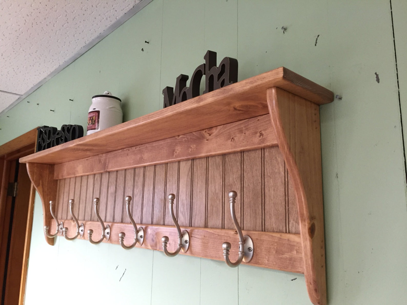 Wall Coat Rack 48 Wide Shelf With Satin Chrome Hooks Etsy