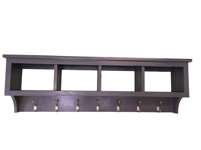 4 Cubby Shelf With Hooks Entryway Organizer Basket Storage Etsy