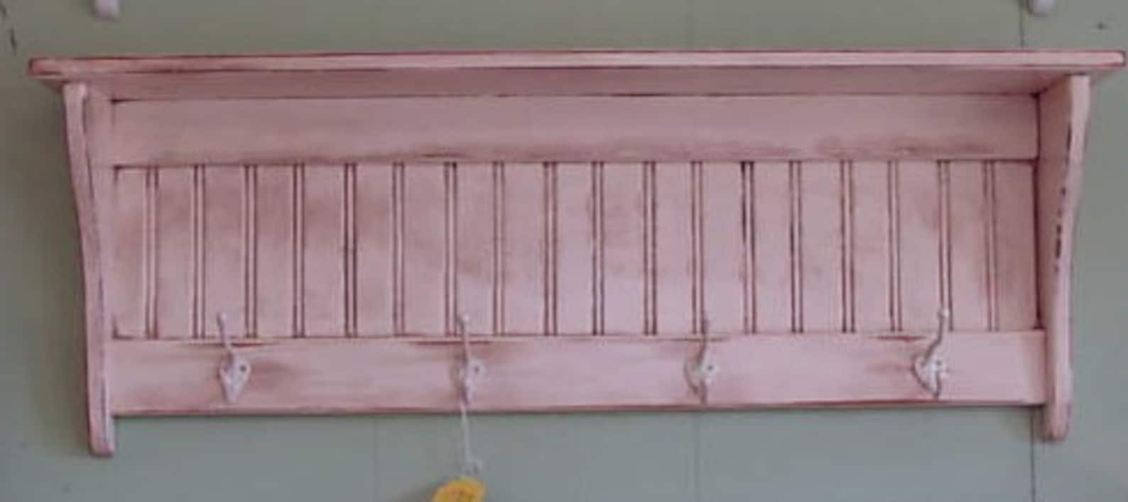 White Wood Coat Rack Farmhouse Rustic Wall Shelf Wood Wall Etsy