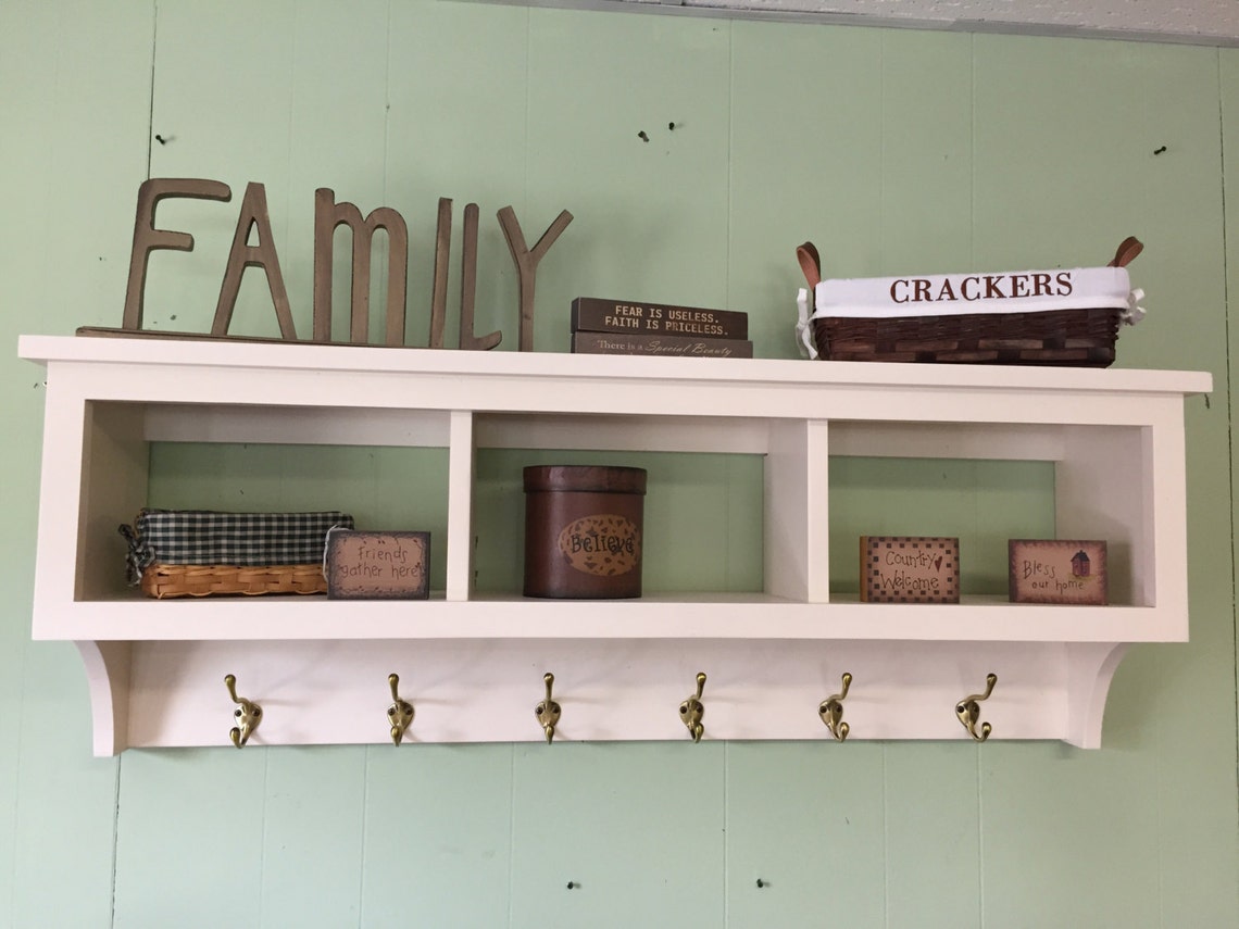 Wall Shelf Coat Rack 42 Wide with Storage 3 Cubicles Etsy