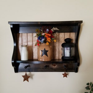 Rustic Wood Shelf with Shaker Pegs: Country Plate Rack Display