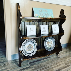 Large Plate Rack, Handmade Wood Wall Plate Rack, 3 Shelf Plate Rack, Display Shelf for Bowls and Canisters, Platter Shelf