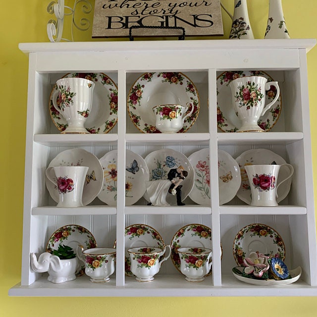 China Cabinet for Wall, Tea Cup and Saucer Display, Coffee Mug