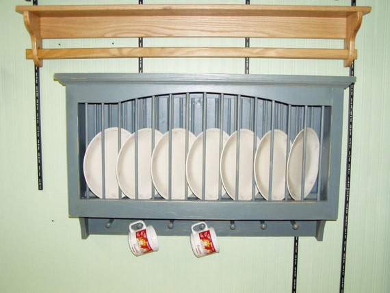 Wall Hanging Mug Rack , Plate Shelf, Dish Rack With Mug Hooks