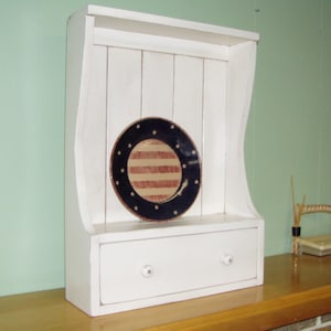 Plate Rack Wall Cabinet Rustic Antiqued Primtive with Drawer