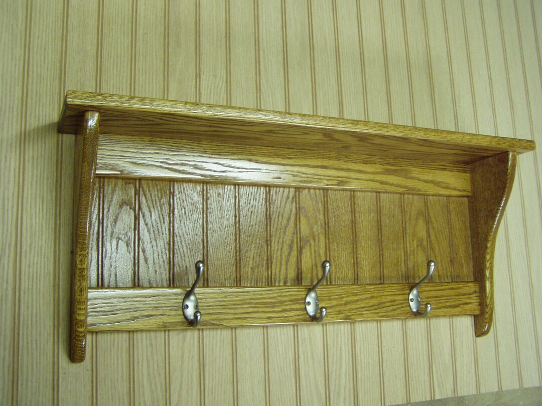 Nicelooking Oak Coat Rack Wall Shelf 30 Inches Satin Chrome Etsy