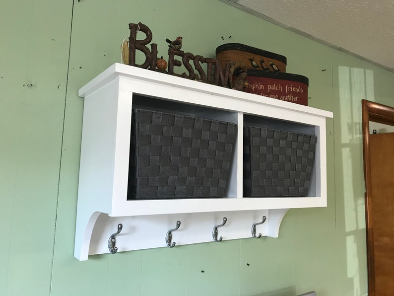 Basket Cubby Shelf With Coat Hooks and Baskets Entryway Coat Etsy