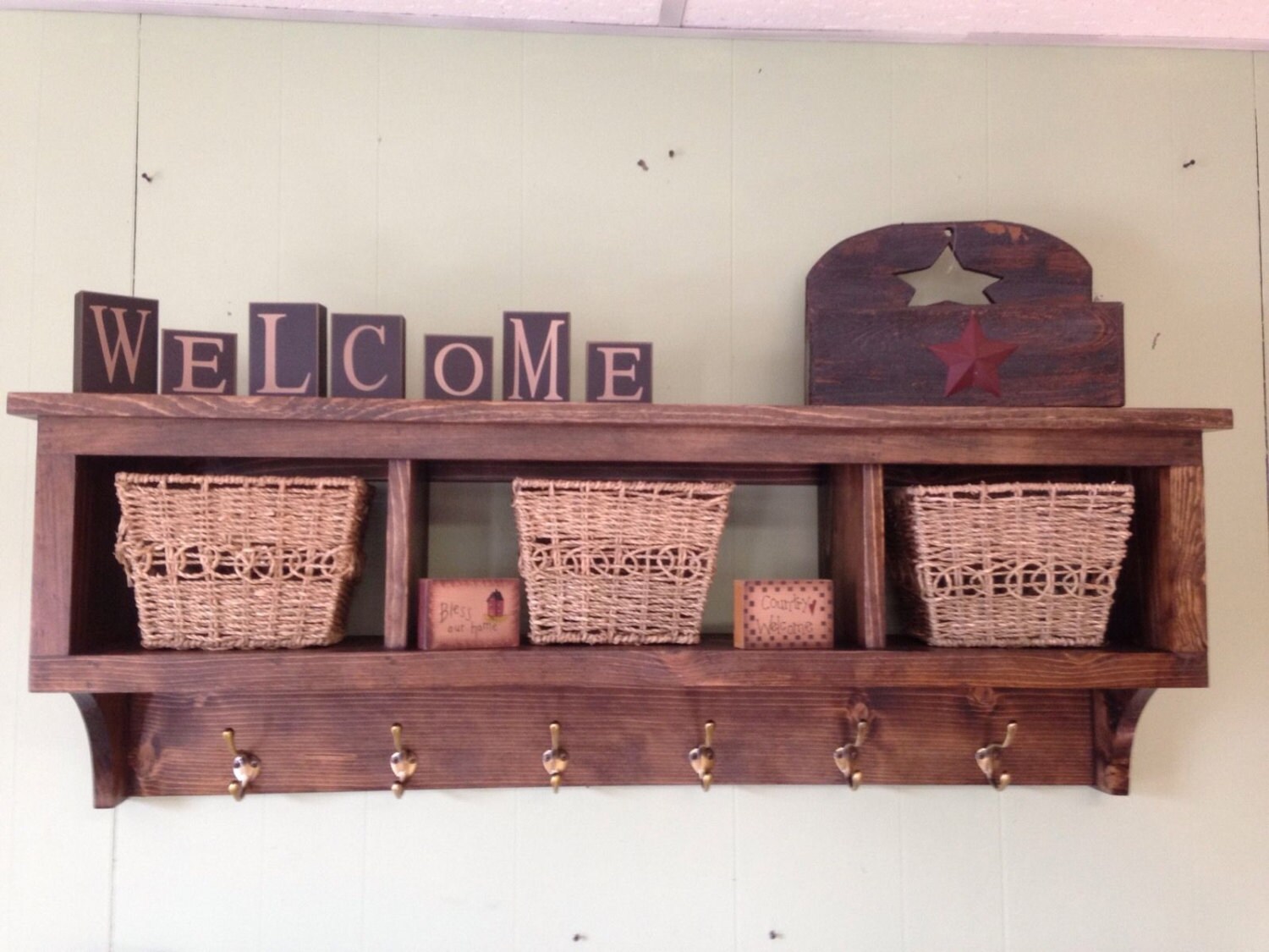 Wood Cubby Coat Rack 42 Wide With 3 Cubbies Entryway Etsy