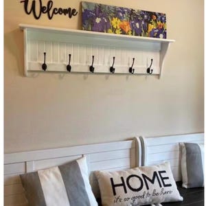 Wall Shelf with Coat Hooks, Display Shelf, Clothes Hanger, Wood Shelf, Entryway, Laundry Room , Mudroom, Bedroom Wall Hanging