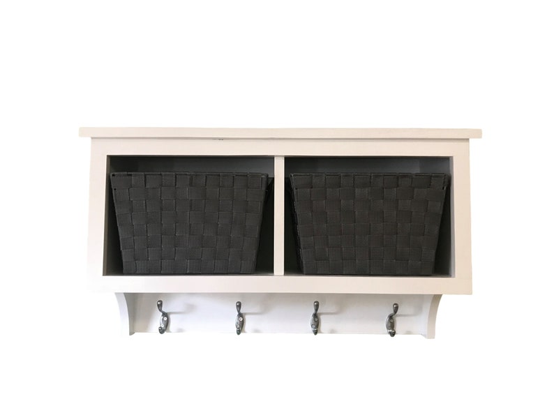 Basket Cubby Shelf With Coat Hooks and Baskets Entryway Coat Etsy