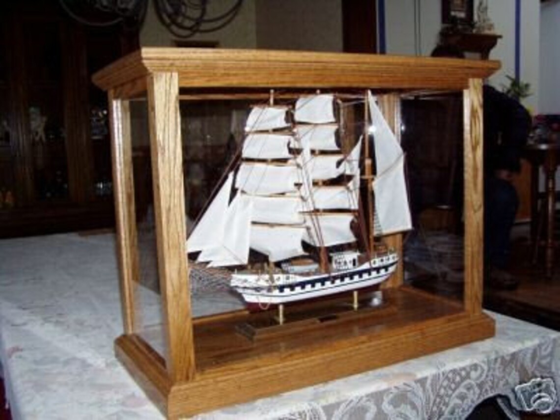 Model Ship Display Case Oak Etsy