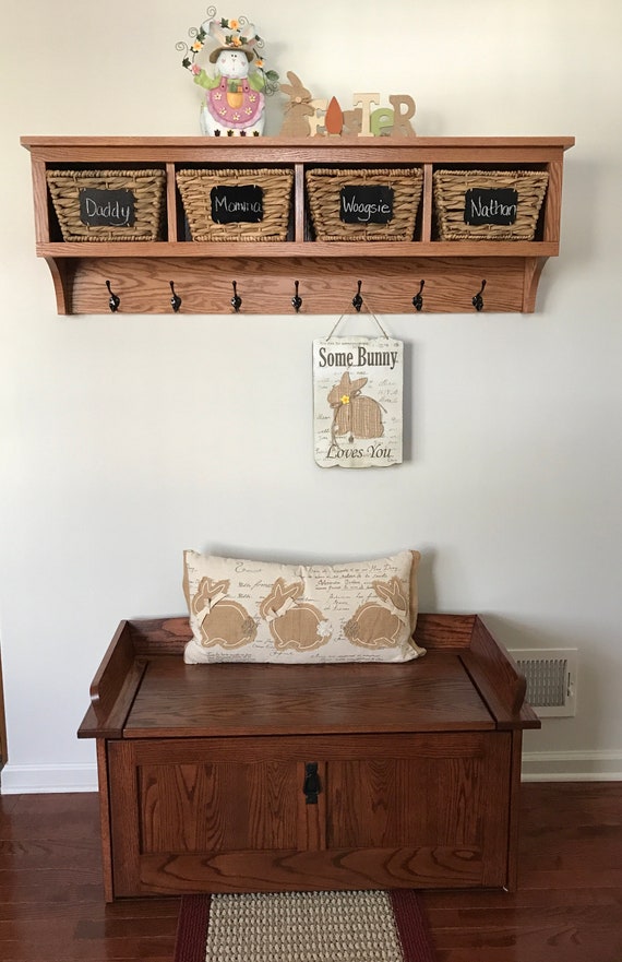 Large Entryway Wall Cube Shelf with Hooks/Wood Wall Shelf with Coat  Hooks/Cubby Coat Rack/Wall Storage Unit : Handmade Products 