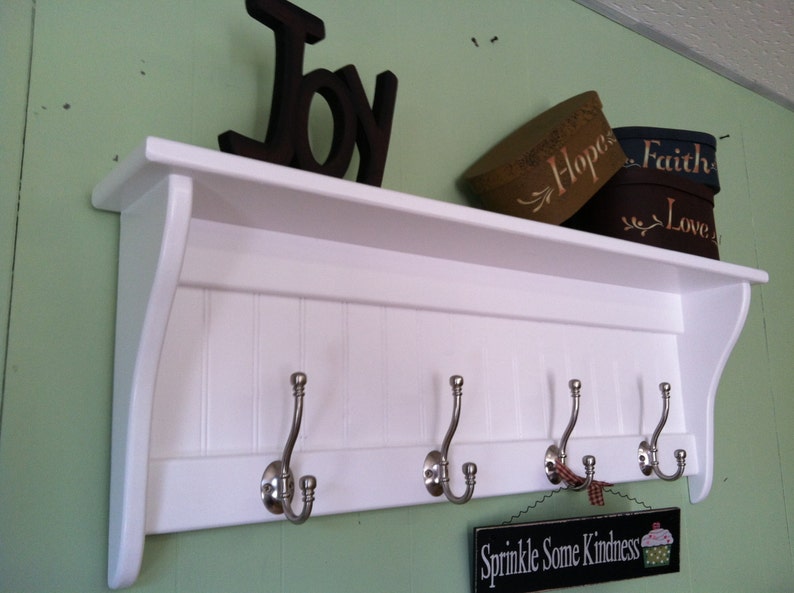 Wood Coat Rack Wall Shelf Pine Wall Rack Painted White with Etsy