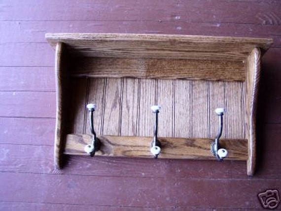 Oak Coat Rack, Wood Wall Shelf, 24 Inches Shelf, Rustic Country Charm, Hat  Rack, Tie Rack 